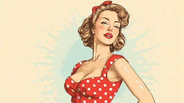 Retro Pin-Up Girl in Red Polka Dot Dress – Vintage Wall Art - HD Wallpaper, 4k Background Image