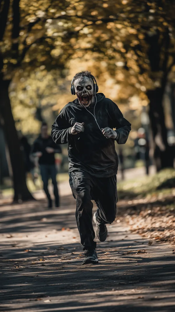 Autumn Zombie Runner in Park - Creepy Horror Wallpaper - HD Wallpaper, 4k Background Image