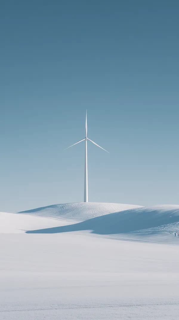 Serene Snowy Landscape with Wind Turbine under Clear Sky - HD Wallpaper, 4k Background Image