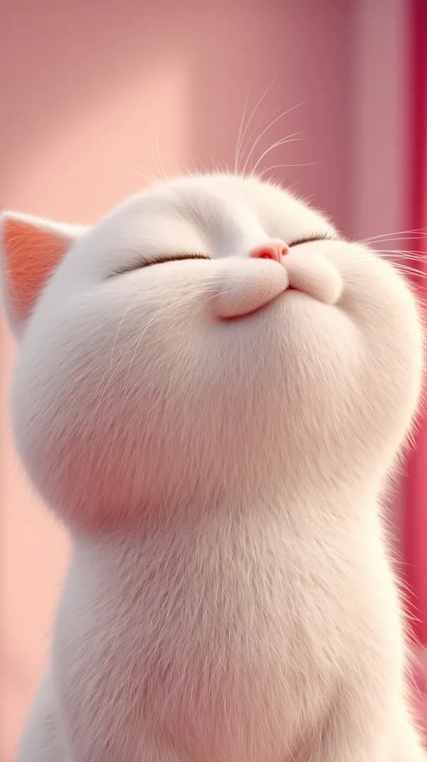Serene White Cat Wallpaper: Soft Fur, Blissful Pink Glow - HD Wallpaper, 4k Background Image