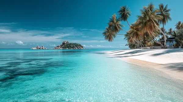 Turquoise Tropical Beach Scene with Palms and Clear Water wallpaper - HD Wallpaper, 4k Background Image