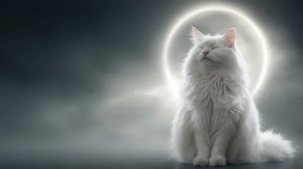 Mystical White Cat with Halo Glow - Dreamy Night Wallpaper - HD Wallpaper, 4k Background Image