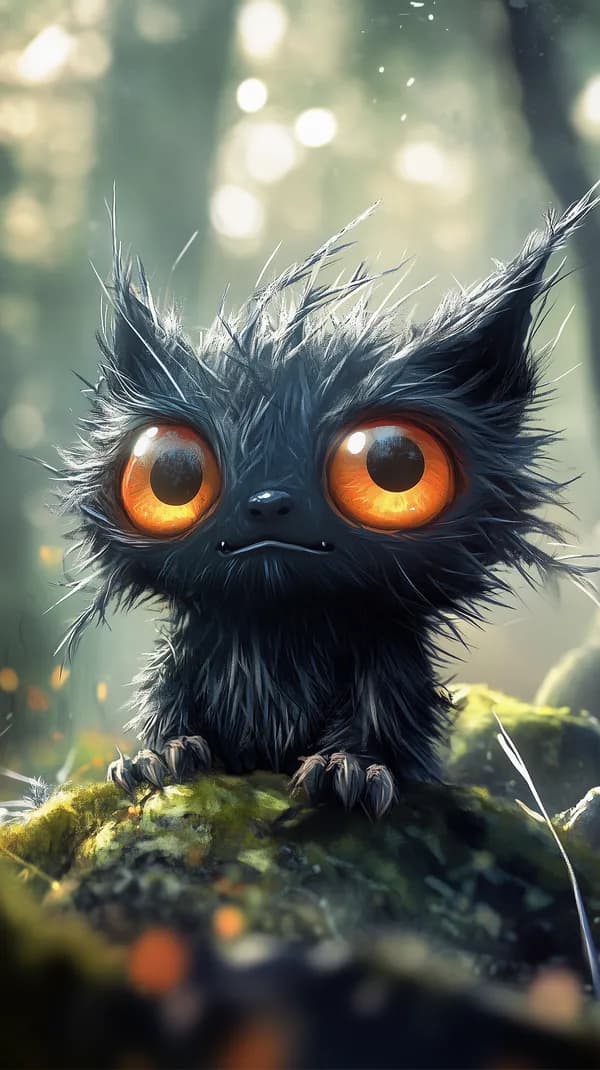 Whimsical Forest Creature with Giant Orange Eyes in Sunlight - HD Wallpaper, 4k Background Image