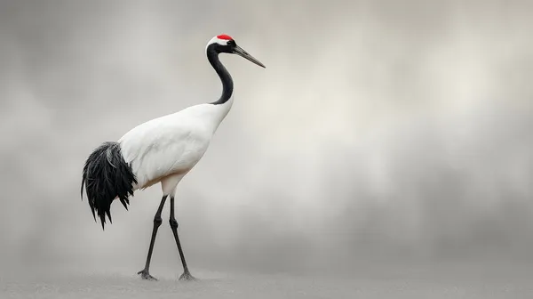 Elegant Crane in Misty Light: White Plumage and Long Legs - HD Wallpaper, 4k Background Image