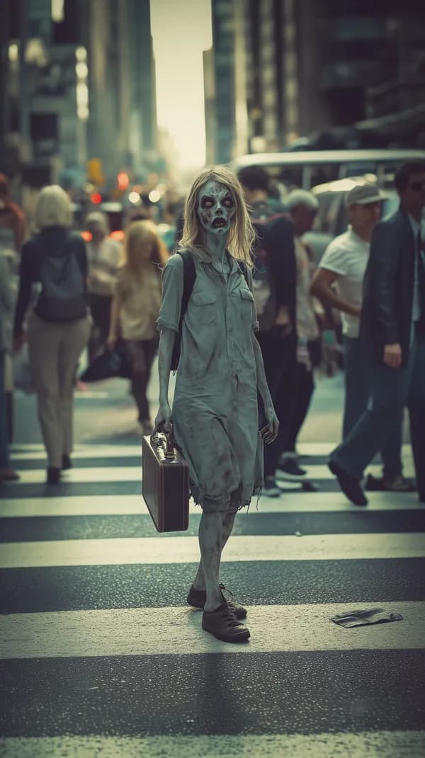 Urban zombie on a crosswalk: eerie city wallpaper scene - HD Wallpaper, 4k Background Image