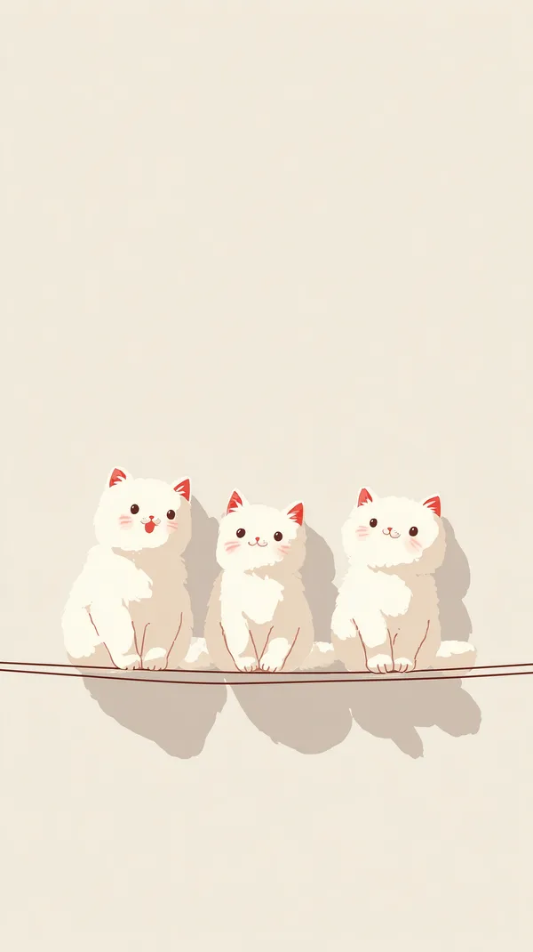 Three Cute Cats on a Wire - Minimal Cartoon Wallpaper - HD Wallpaper, 4k Background Image