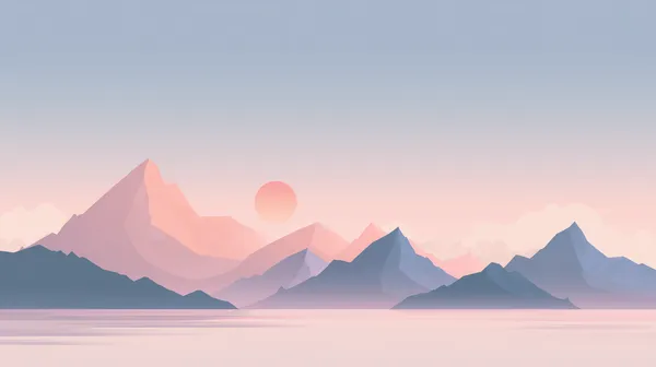 Pastel Mountain Sunset Landscape - Minimal Flat Art Wallpaper - HD Wallpaper, 4k Background Image