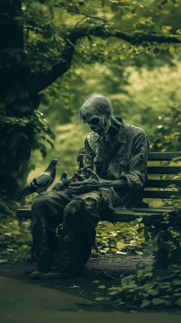 Haunting Zombie on a Park Bench in a Verdant Forest - HD Wallpaper, 4k Background Image