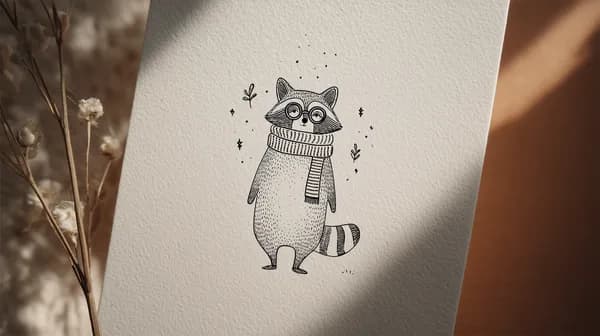 Whimsical Hand-Drawn Raccoon Wallpaper with Cozy Scarf - HD Wallpaper, 4k Background Image