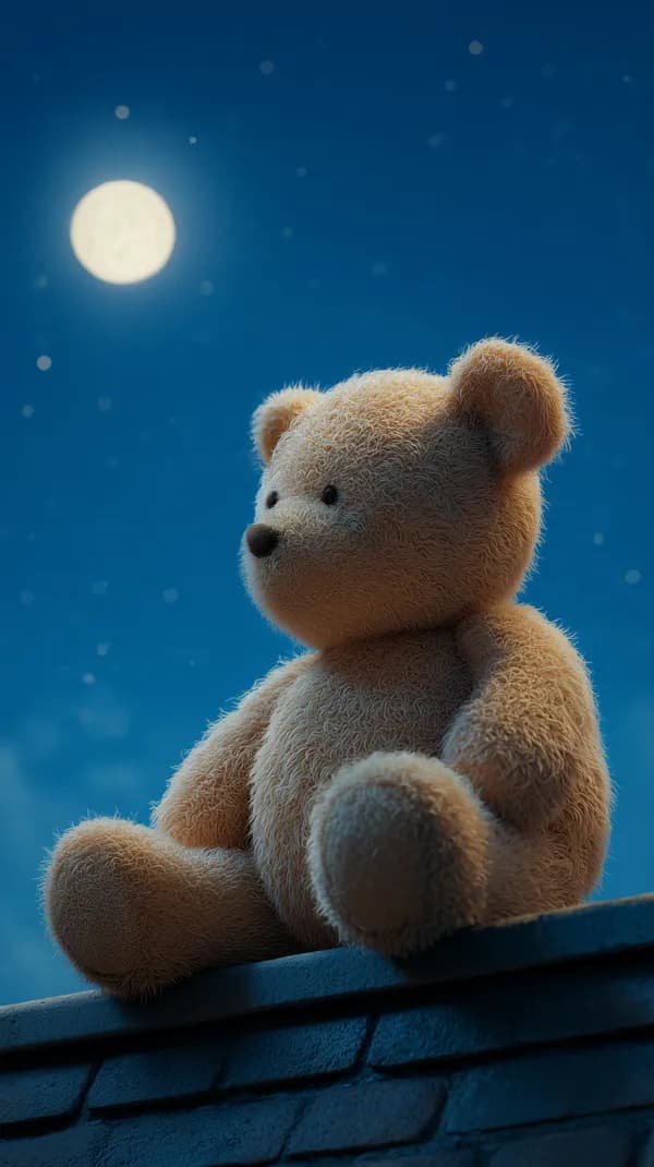 Moonlit Teddy Bear on a Rooftop Under a Bright Night Sky Wallpaper - HD Wallpaper, 4k Background Image