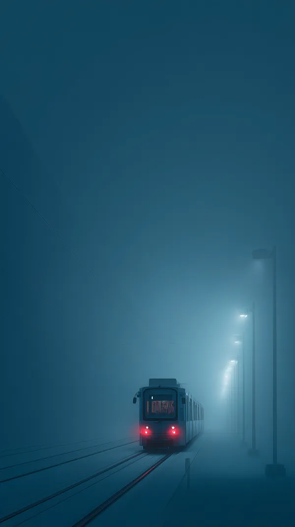 Blue Night Subway Train in Dense Fog on Quiet Tracks - HD Wallpaper, 4k Background Image