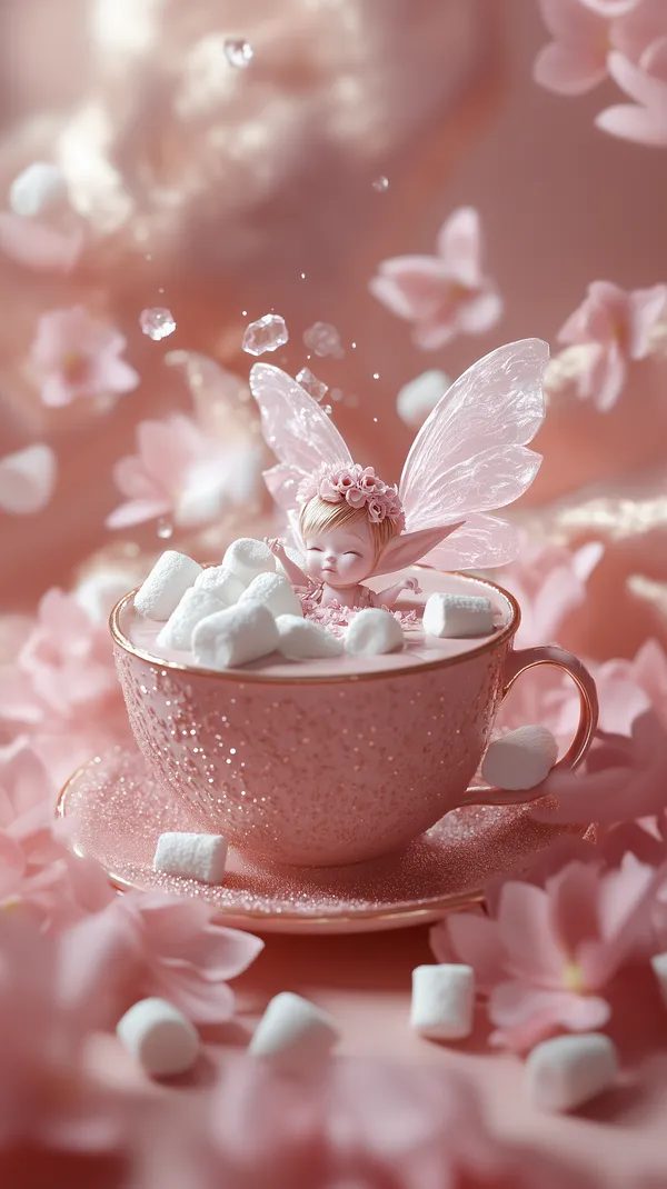 Dreamy Pink Fairy in Teacup: Soft Pastel Wallpaper - HD Wallpaper, 4k Background Image