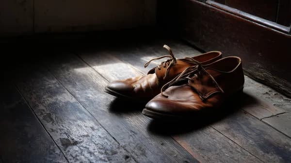 Sunlit brown leather dress shoes on weathered wooden floor - HD Wallpaper, 4k Background Image
