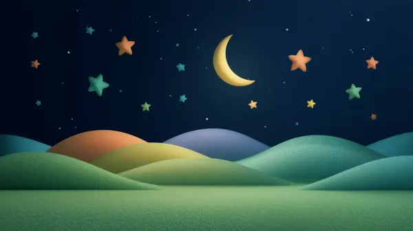 Dreamy Moonlit Hills with Colorful Stars - Night Landscape Wallpaper - HD Wallpaper, 4k Background Image
