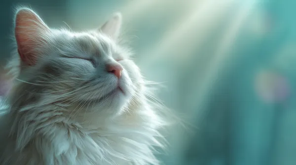 Serene white cat basking in sunlit teal glow – wallpaper - HD Wallpaper, 4k Background Image