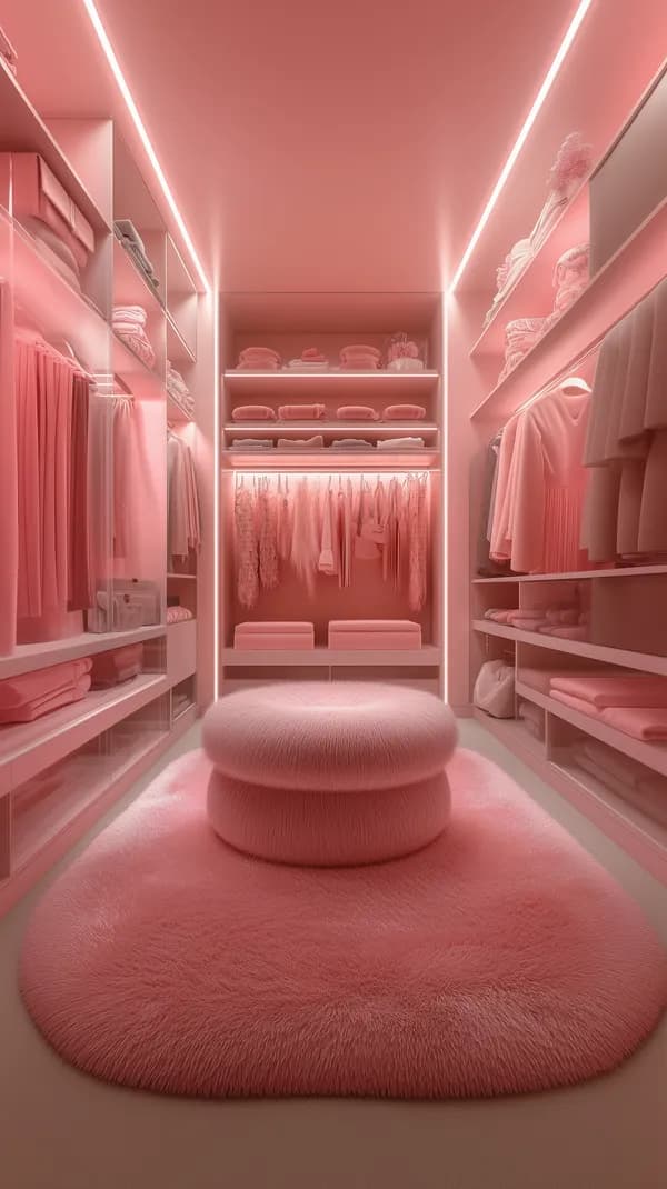 Soft Pink Walk-In Closet Wallpaper with Plush Center Rug - HD Wallpaper, 4k Background Image