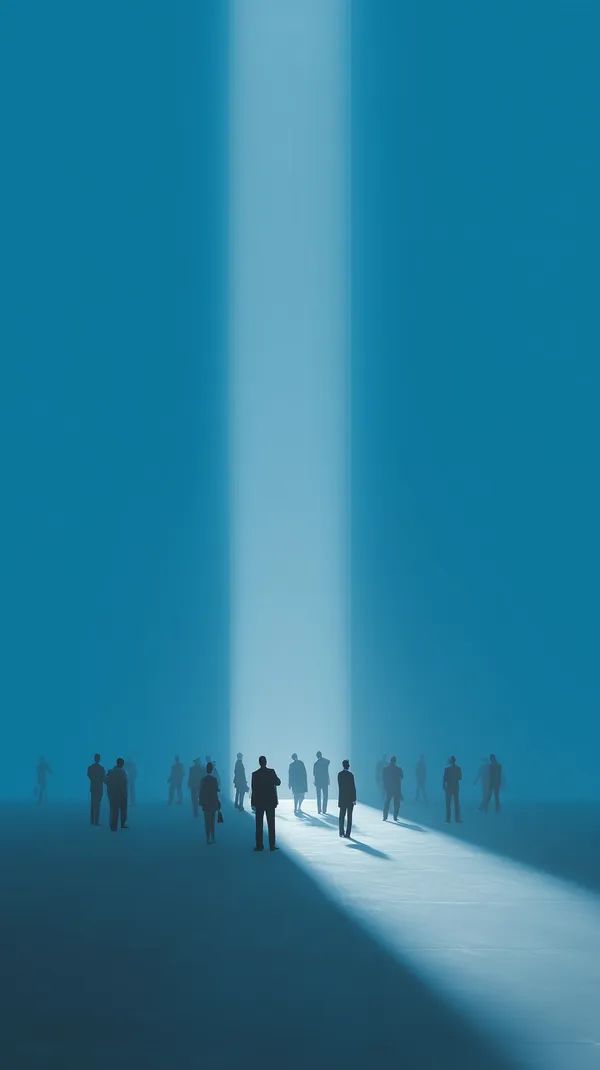 Abstract Blue Corridor: Light Beam With Silhouettes - HD Wallpaper, 4k Background Image