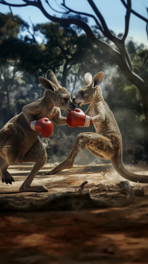 Epic Kangaroo Boxing Duel in a Wild Sunlit Forest Arena - HD Wallpaper, 4k Background Image