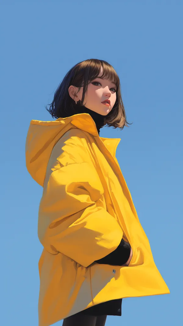 Vibrant Yellow Jacket Portrait Under Clear Blue Sky - HD Wallpaper, 4k Background Image