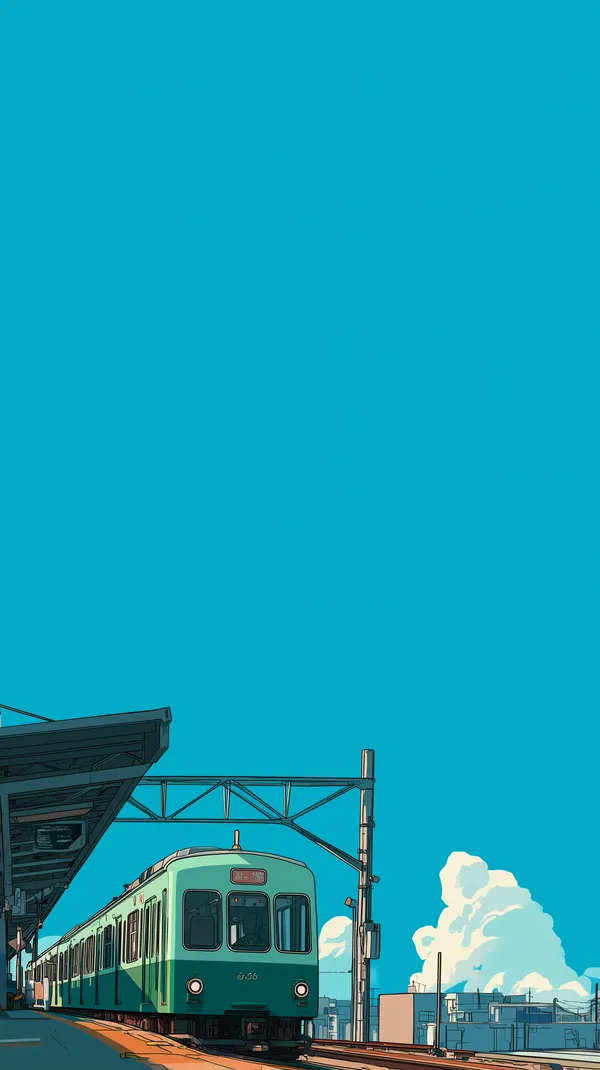 Teal Train at Sunny Platform - Modern Urban Rail Illustration - HD Wallpaper, 4k Background Image