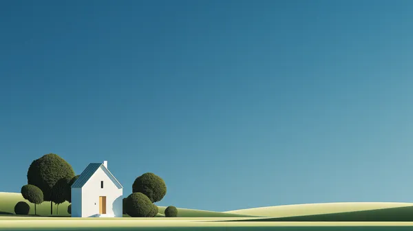 Serene Hilltop Cottage Wallpaper Beneath a Blue Sky - HD Wallpaper, 4k Background Image