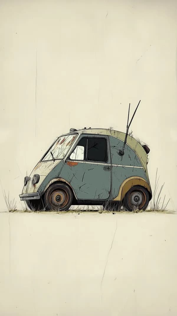 Vintage Tiny Car Illustration in Desert Tones — Wall Art - HD Wallpaper, 4k Background Image