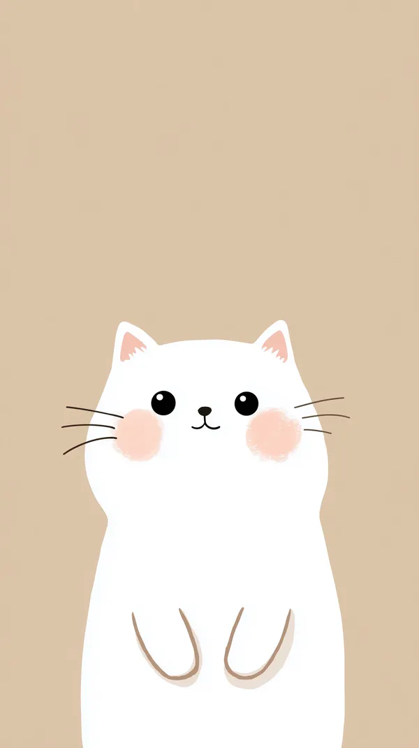 Adorable White Cat Illustration on Beige Background - Minimalist Art - HD Wallpaper, 4k Background Image