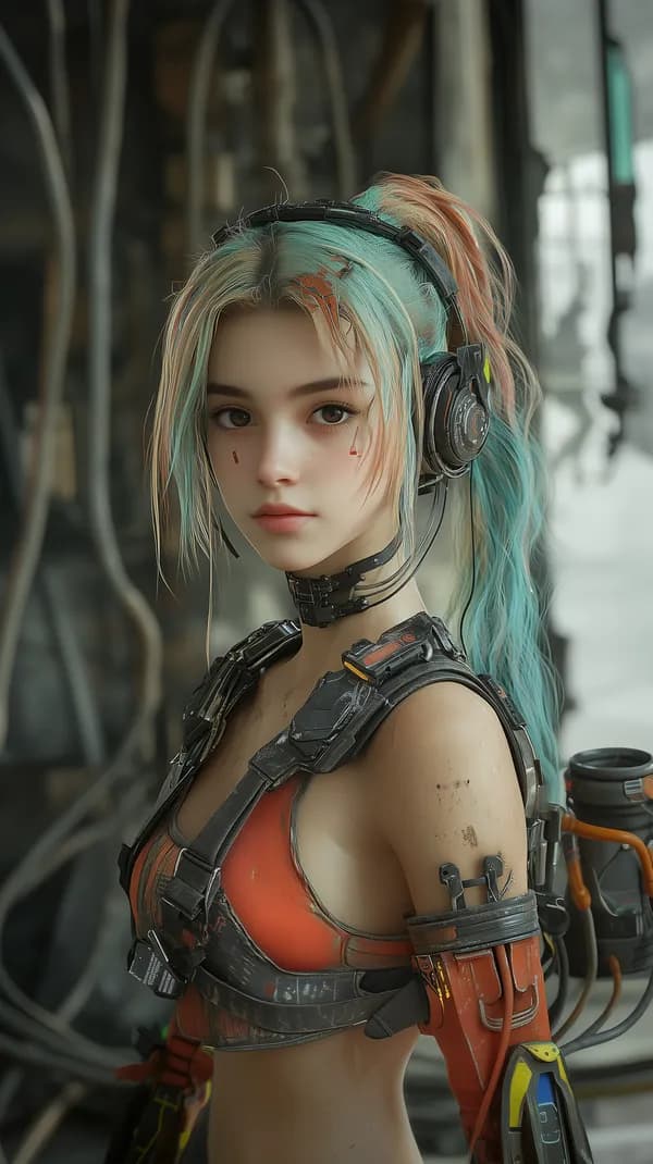 Cyberpunk Portrait: Neon Hair, Headset, Futuristic Armor - HD Wallpaper, 4k Background Image