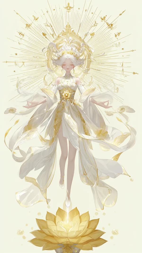 Celestial Goddess in Ivory and Gold with Radiant Halo - HD Wallpaper, 4k Background Image