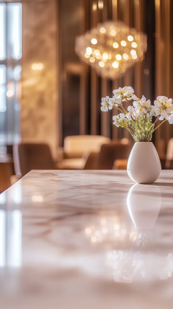 Warm Luxury Interior with Marble Table and White Flower Vase - HD Wallpaper, 4k Background Image
