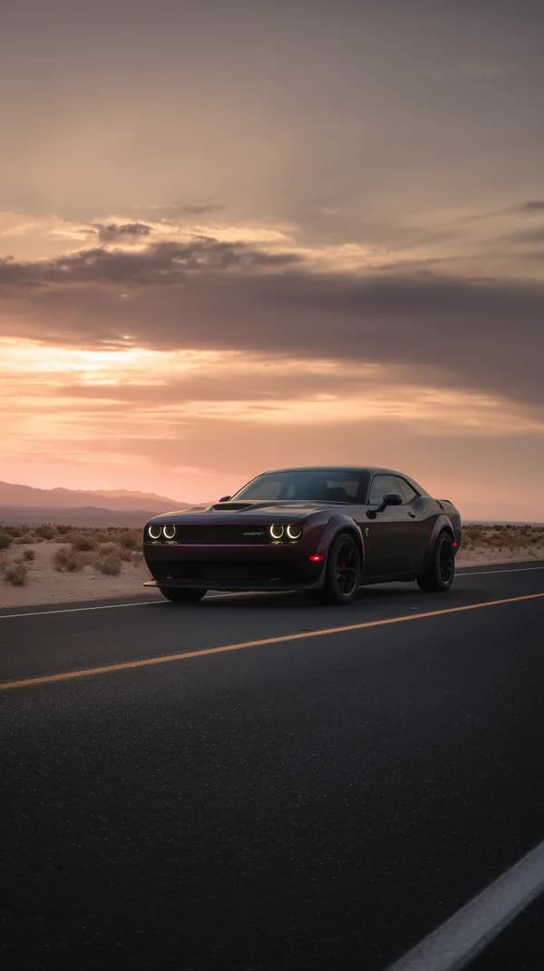 Desert Sunset Muscle Car on Open Highway Wallpaper - HD Wallpaper, 4k Background Image