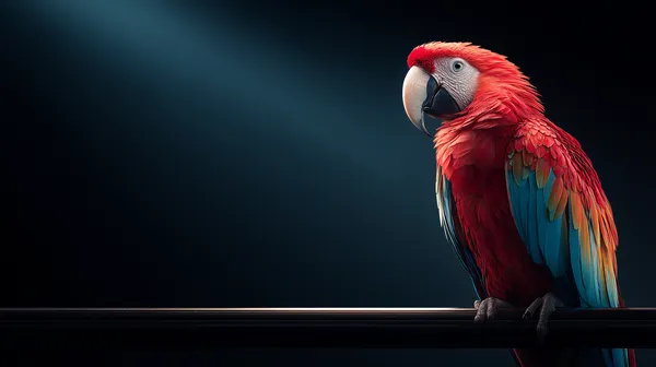 Vivid Red Macaw on a Dark Spotlighted Backdrop, Elegant Perch - HD Wallpaper, 4k Background Image