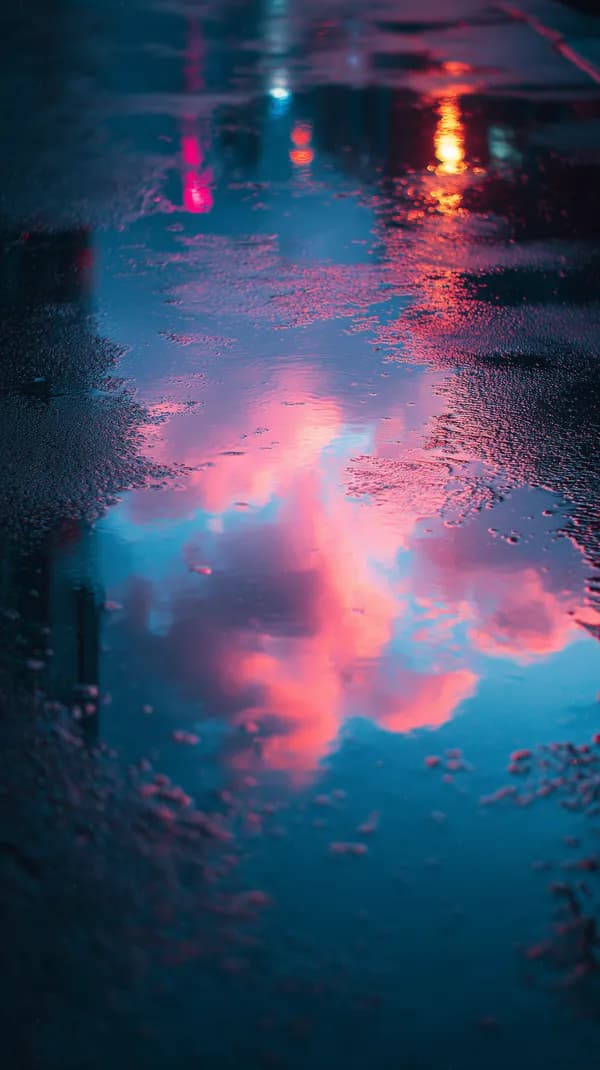 Neon Night Rain Reflections on a Wet City Street Puddle - HD Wallpaper, 4k Background Image