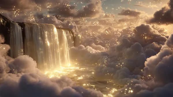 Golden Dream Waterfall in Cloudy Sunset Fantasy Wallpaper - HD Wallpaper, 4k Background Image