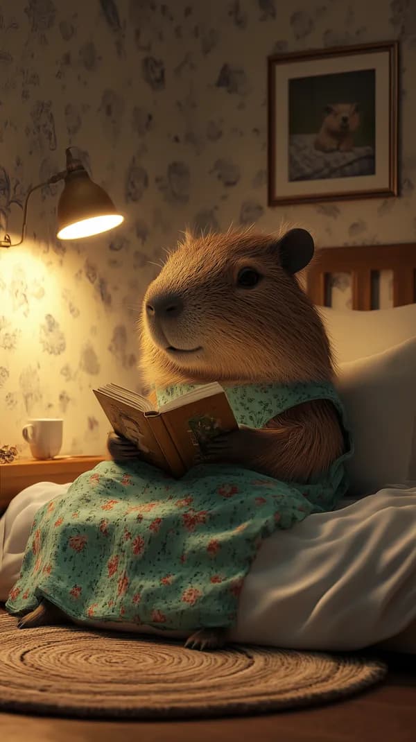 Cozy Rodent Reading in a Soft Floral Bedroom Wallpaper - HD Wallpaper, 4k Background Image