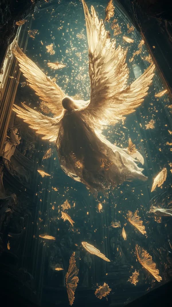 Majestic Celestial Angel with Golden Wings in a Radiant Cathedral - HD Wallpaper, 4k Background Image