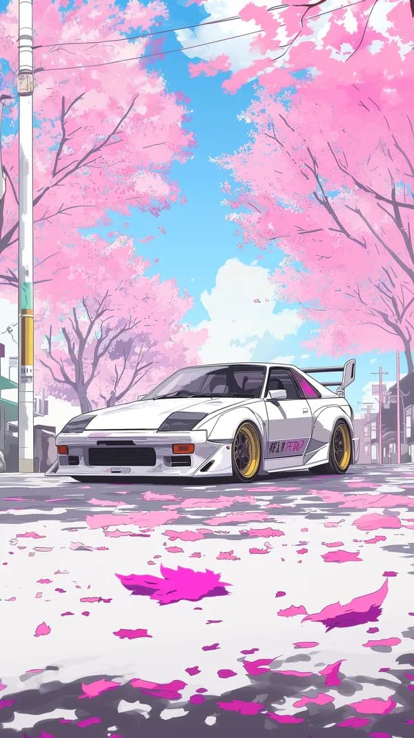 Pastel Cherry Blossom Street Car Anime Style Wallpaper - HD Wallpaper, 4k Background Image