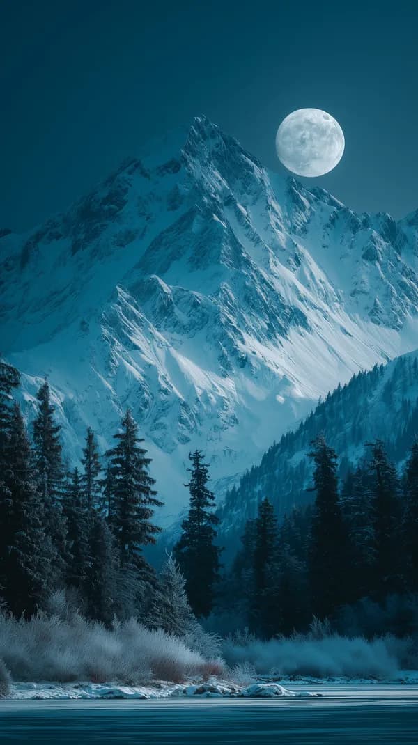 Moonlit Alpine Peak Snowy Landscape Night Mountain Wallpaper - HD Wallpaper, 4k Background Image