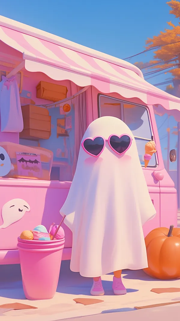 Pastel Ghost with Heart Sunglasses by Pink Ice Cream Truck - HD Wallpaper, 4k Background Image
