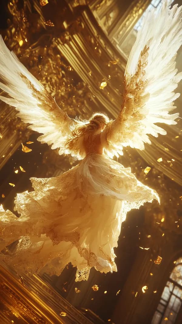 Golden Angel Wings Fantasy Art Wallpaper with Radiant Light - HD Wallpaper, 4k Background Image