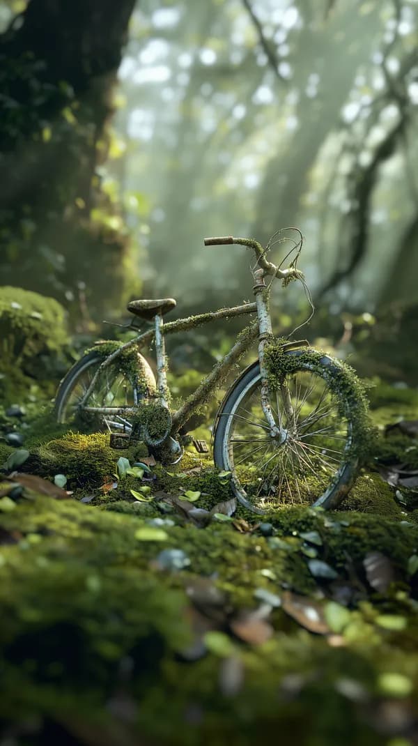 Moss-Covered Bicycle in a Sunlit Forest Dreamscape - HD Wallpaper, 4k Background Image