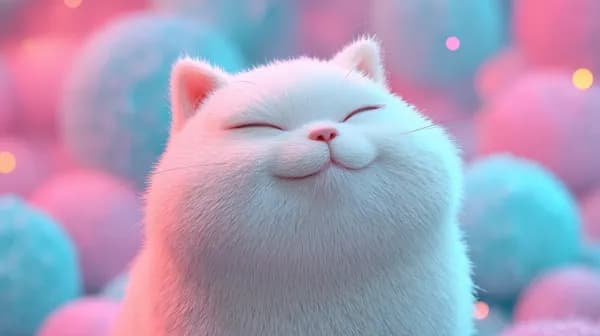 Pastel Dream Cat: Adorable White Fur in Soft Glow Atmosphere - HD Wallpaper, 4k Background Image