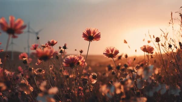 Sunset Meadow of Pink Wildflowers - Warm Glow Nature Wallpaper - HD Wallpaper, 4k Background Image