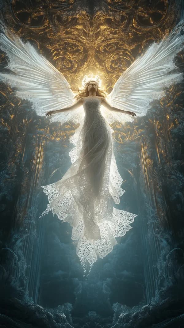 Ethereal Angelic Figure with Luminous Wings Wallpaper - HD Wallpaper, 4k Background Image