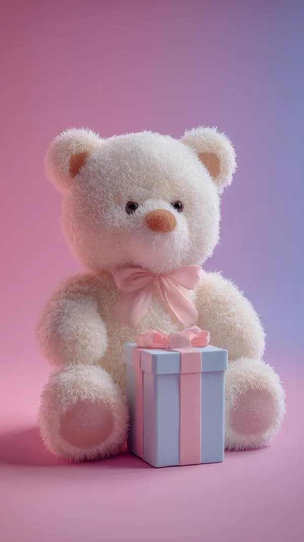 Pastel Teddy Bear with Gift Box – Soft Pink & Blue Wallpaper - HD Wallpaper, 4k Background Image