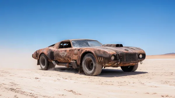 Rusty Desert Classic Car in Sunlit Dunes - Vintage Muscle Style - HD Wallpaper, 4k Background Image