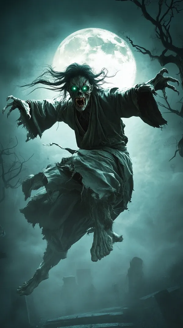 Moonlit Ghostly Warrior in Haunting Cemetery Under Full Moon - HD Wallpaper, 4k Background Image