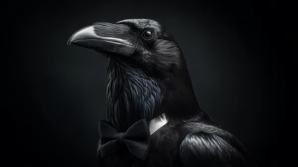 Moody Raven Portrait in a Bow Tie – Elegant Black Bird Artwork - HD Wallpaper, 4k Background Image