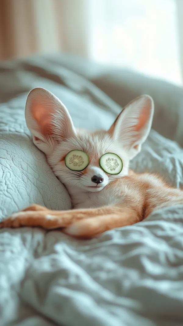 Adorable Tiny Dog with Cucumber Slices Over Eyes on Bed - HD Wallpaper, 4k Background Image