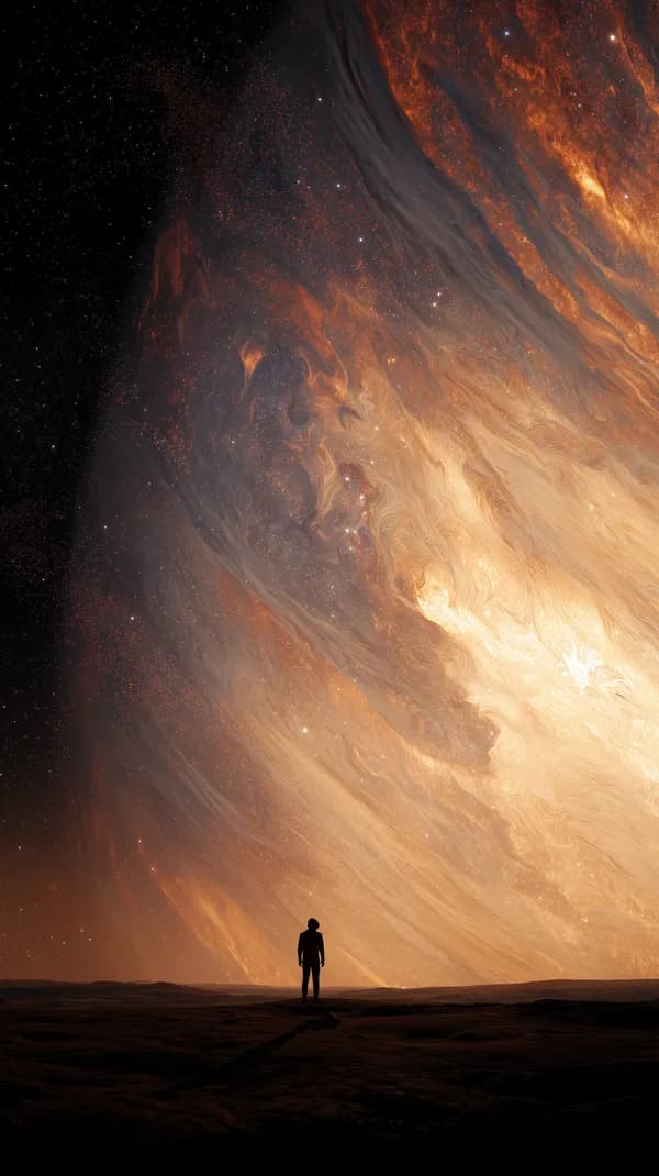 Silhouette on a Distant World Before a Swirling Nebula - HD Wallpaper, 4k Background Image